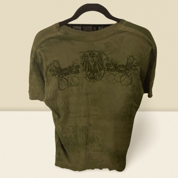 Vintage Affliction Embossed Skull Knight Green T-Shirt - Picture 2 of 3